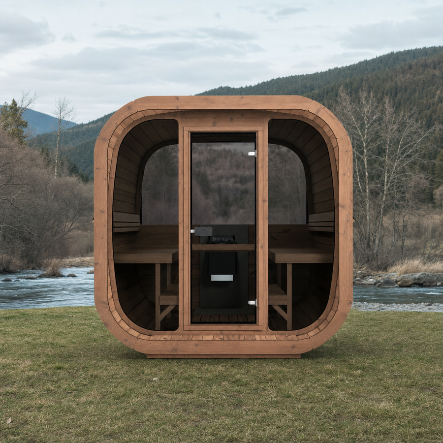 Cube Sauna Icon 220 XL — Wider Thermowood Sauna, Room to Move 2.2m — thermowood — lifestyle