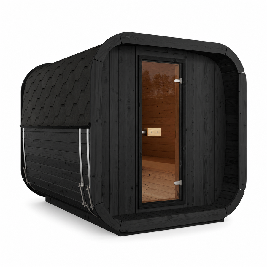 Cube Sauna Icon 250 S — Longest Standard Thermowood Cube, 2.5m — painted finish option — angle view 1