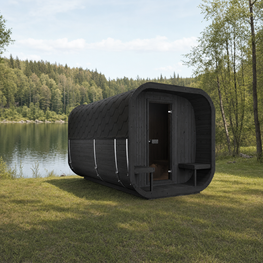 Cube Sauna Icon 385 XL — Largest Spruce Cube Sauna, 3.85m — painted option — lifestyle