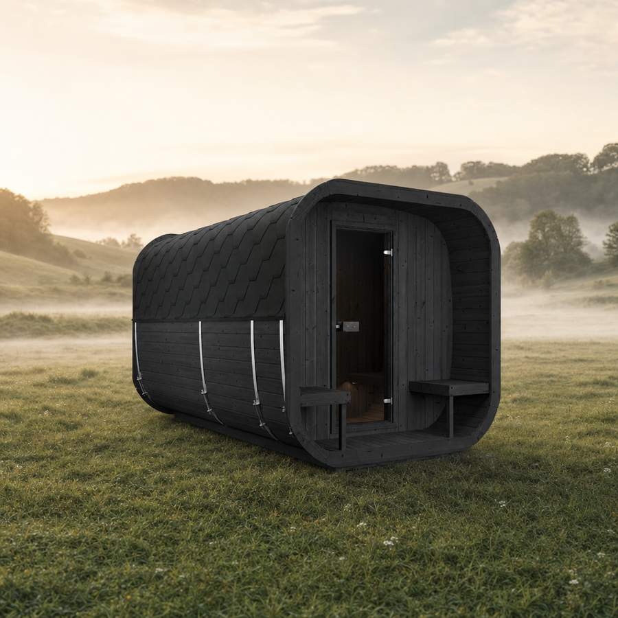 Cube Sauna Icon 385 XL — Largest Spruce Cube Sauna, 3.85m — painted option — lifestyle