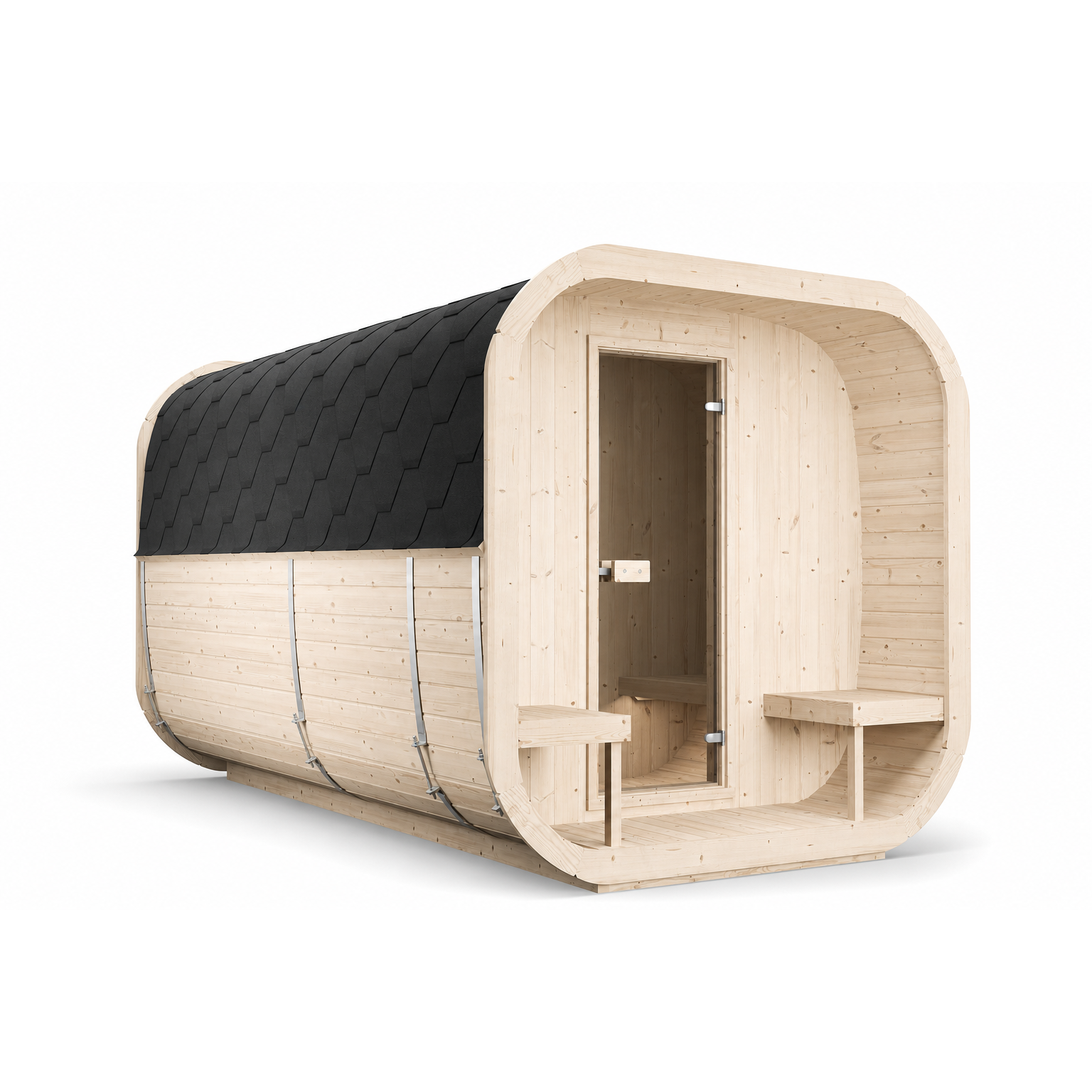 Cube Sauna Icon 385 XL — Largest Spruce Cube Sauna, 3.85m — spruce — angle view 1