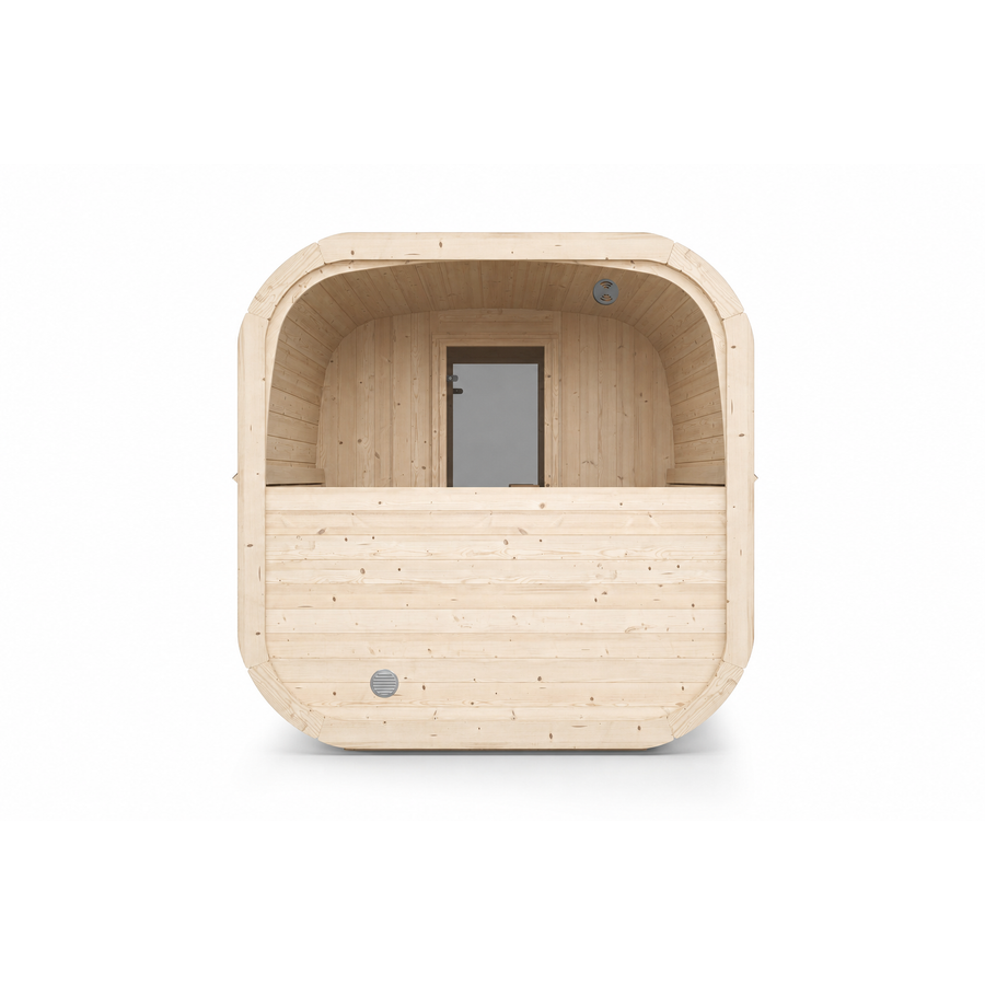 Cube Sauna Icon 385 XL — Largest Spruce Cube Sauna, 3.85m — spruce — back view 1