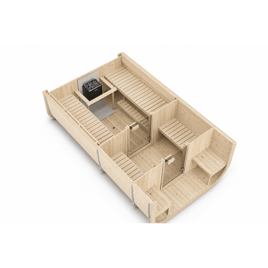 Cube Sauna Icon 385 XL — Largest Spruce Cube Sauna, 3.85m — spruce — side view 1