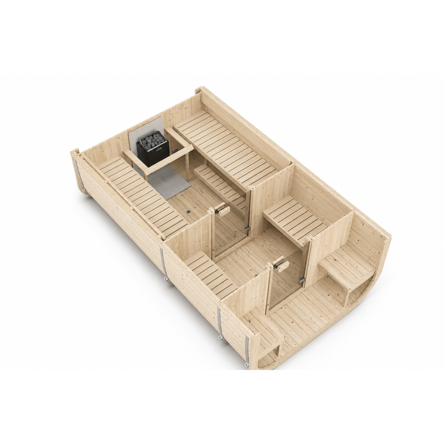 Cube Sauna Icon 385 XL — Largest Spruce Cube Sauna, 3.85m — spruce — side view 1
