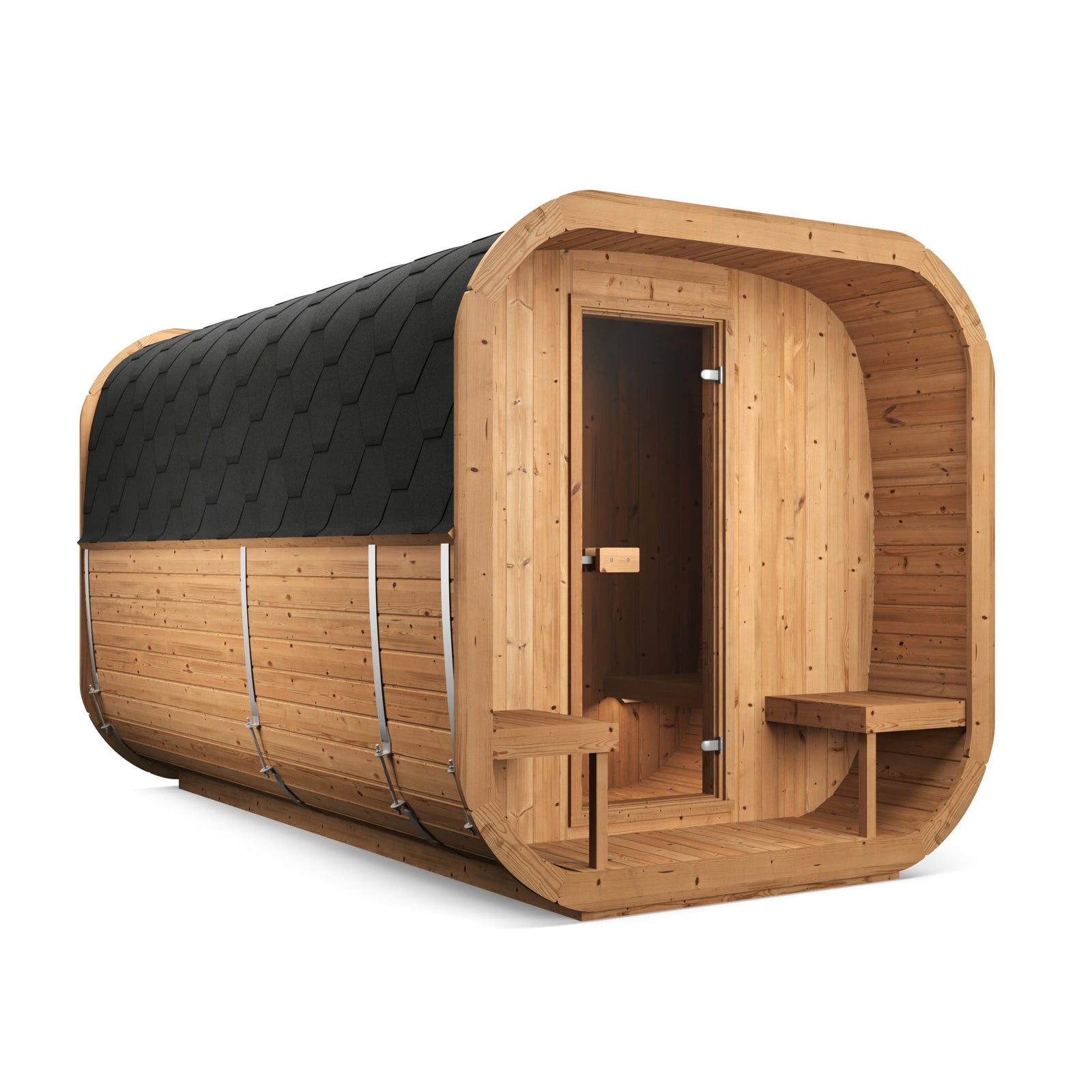 Cube Sauna Icon 385 XL — Largest Thermowood Cube Sauna, 3.85m — thermowood — angle view 3