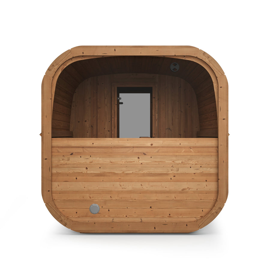 Cube Sauna Icon 385 XL — Largest Thermowood Cube Sauna, 3.85m — thermowood — back view 1