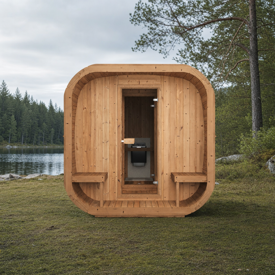 Cube Sauna Icon 385 XL — Largest Thermowood Cube Sauna, 3.85m — thermowood — lifestyle