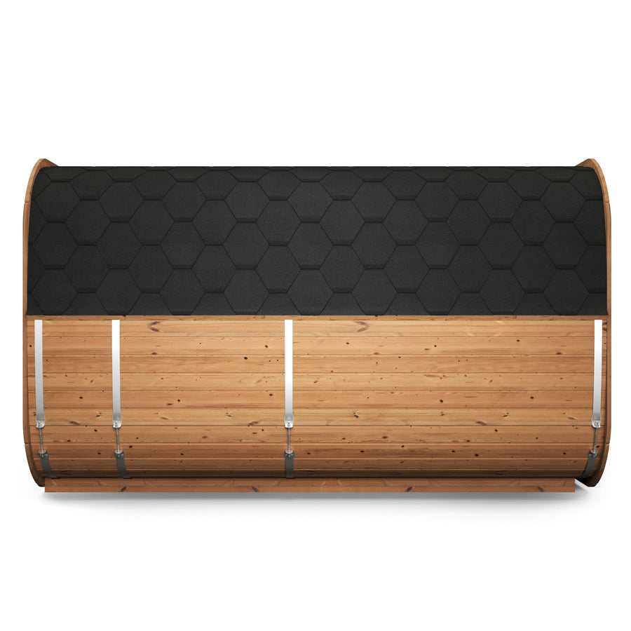 Cube Sauna Icon 385 XL — Largest Thermowood Cube Sauna, 3.85m — thermowood — side view 1