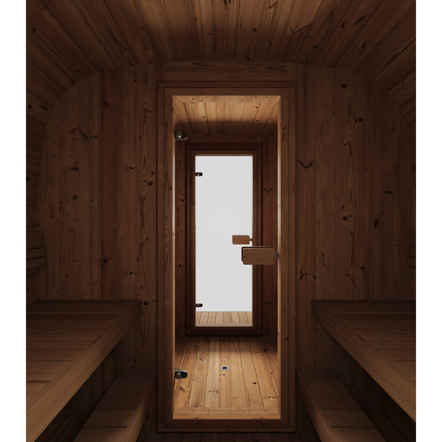 Cube Sauna Icon 385 XL — Largest Thermowood Cube Sauna, 3.85m — thermowood — side view 4