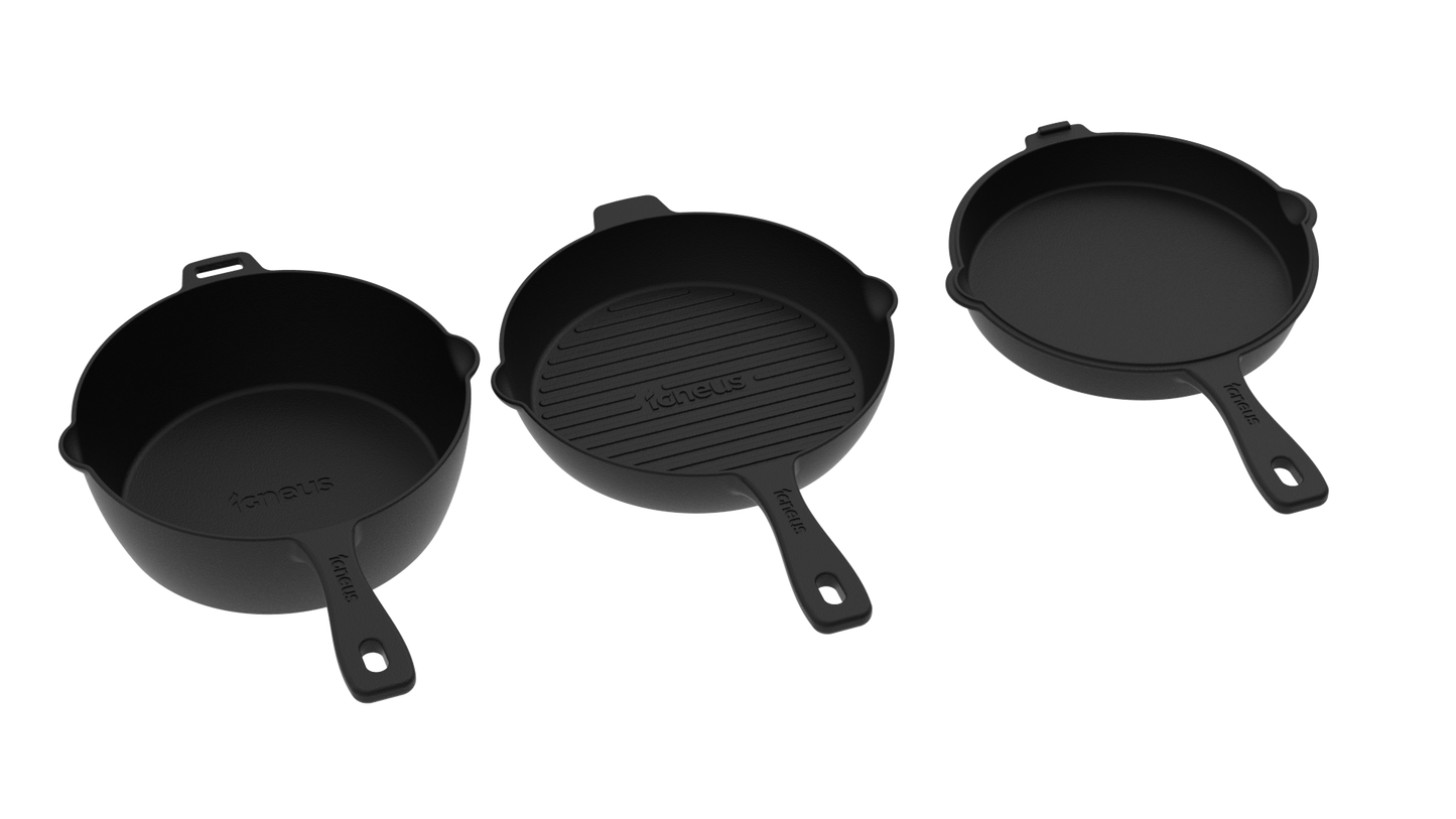 igneus 3 part cast iron pan set product exterior view — view 4
