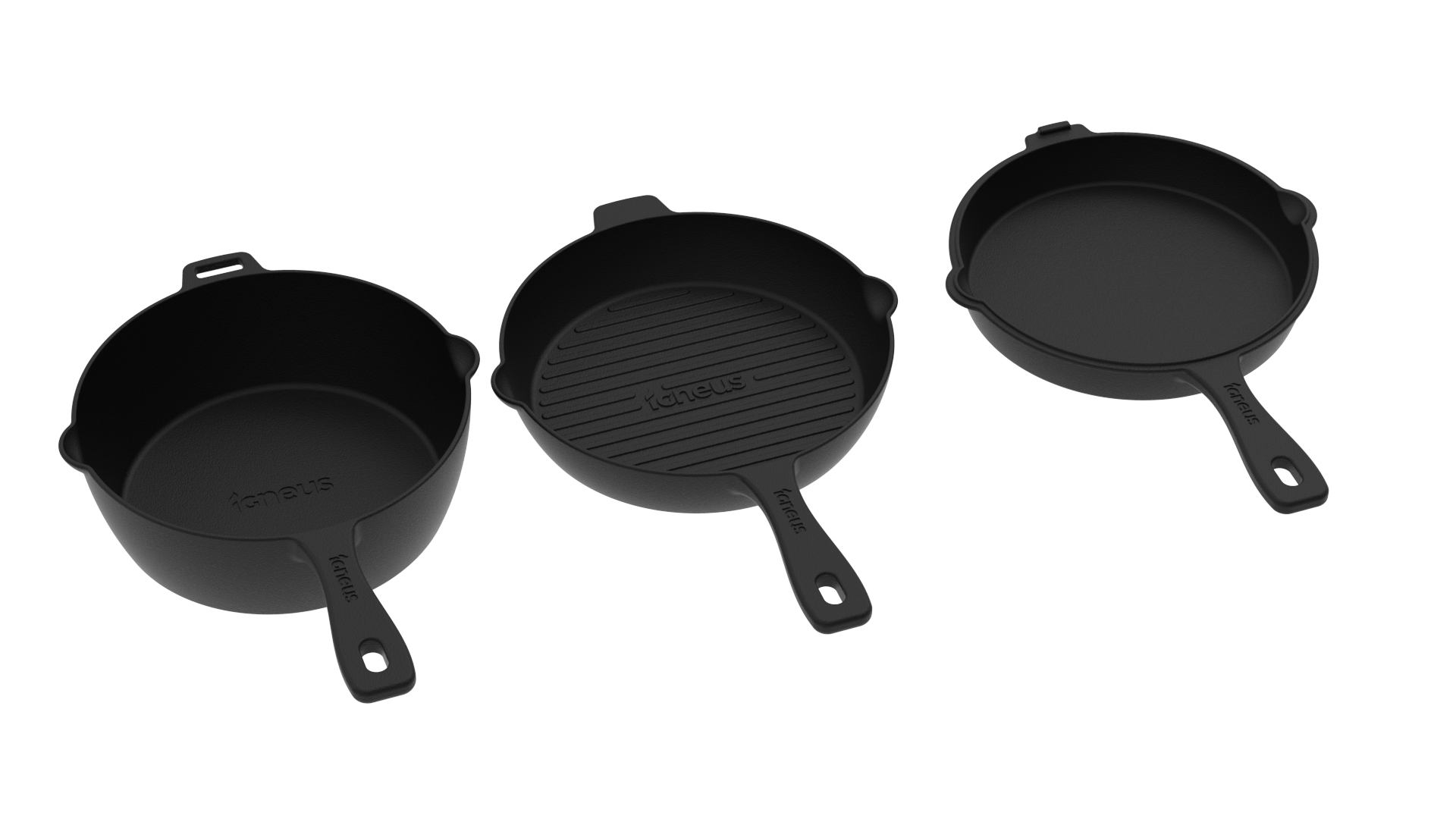 igneus 3 part cast iron pan set product exterior view — view 4