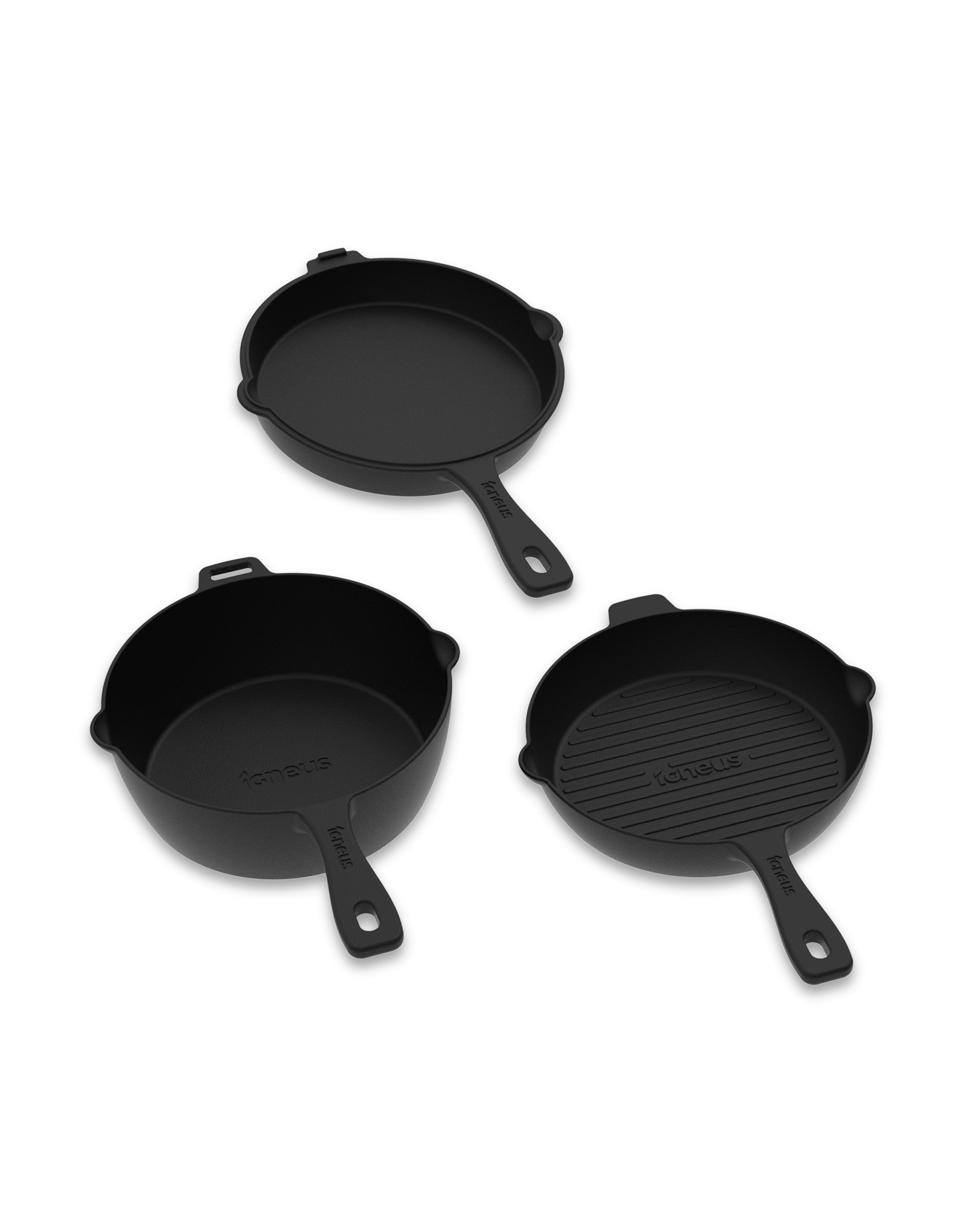 igneus 3 part cast iron pan set product exterior view — view 3