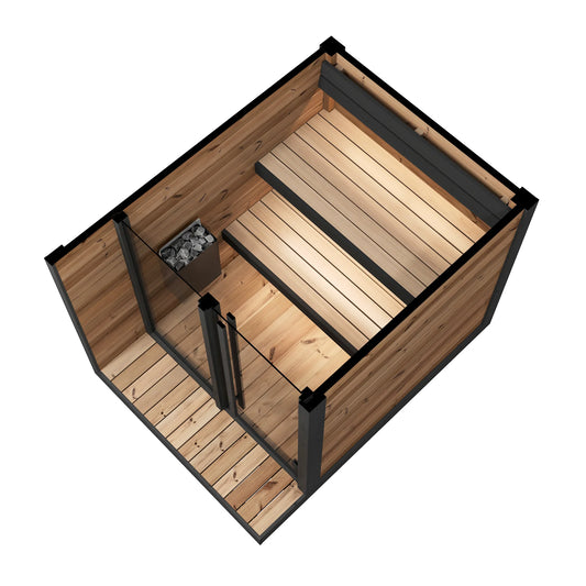 nessy 150 deluxe garden sauna 2 3 person thermowood with glass front product exterior view