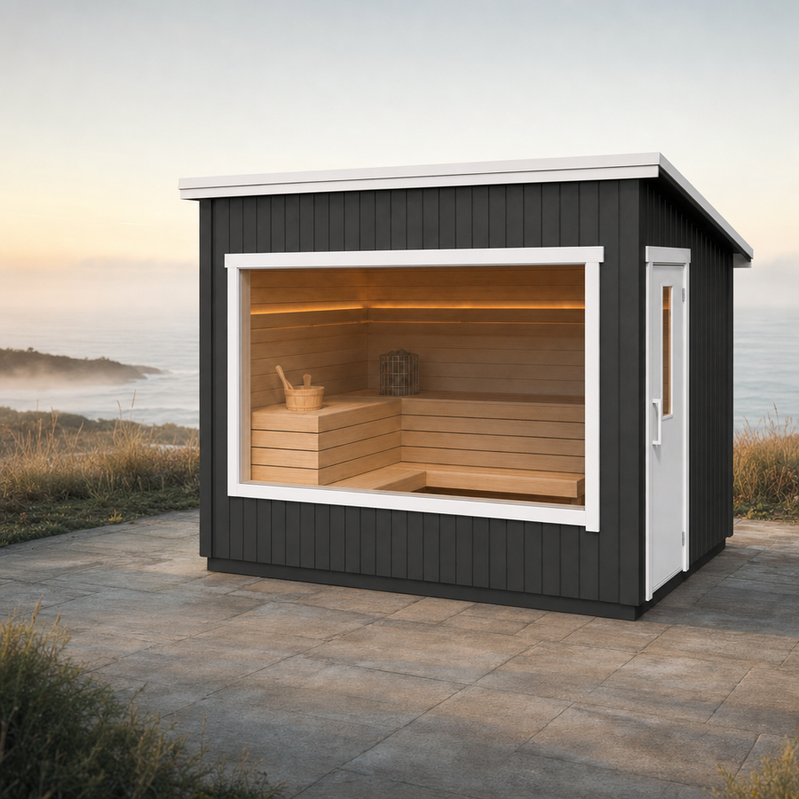 Modular Outdoor Sauna Kalle — Painted Black Spruce Cabin, 4.9m² — painted — lifestyle