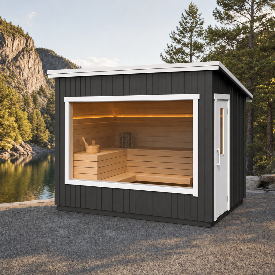 Modular Outdoor Sauna Kalle — Painted Black Spruce Cabin, 4.9m² — painted — lifestyle