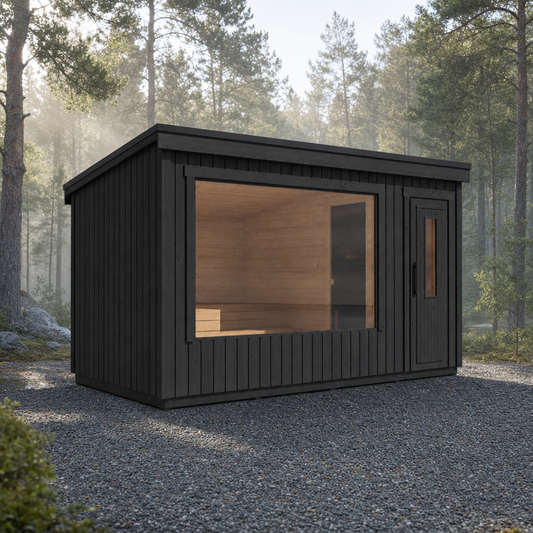 Modular Outdoor Sauna Kalle L — Painted Black Spruce, 7.6m² — painted — lifestyle