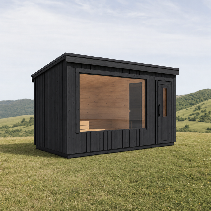 Modular Outdoor Sauna Kalle L — Painted Black Spruce, 7.6m² — painted — lifestyle