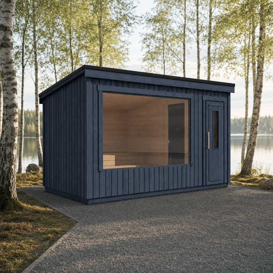 Modular Outdoor Sauna Kalle L — Painted Black Spruce, 7.6m² — painted — lifestyle