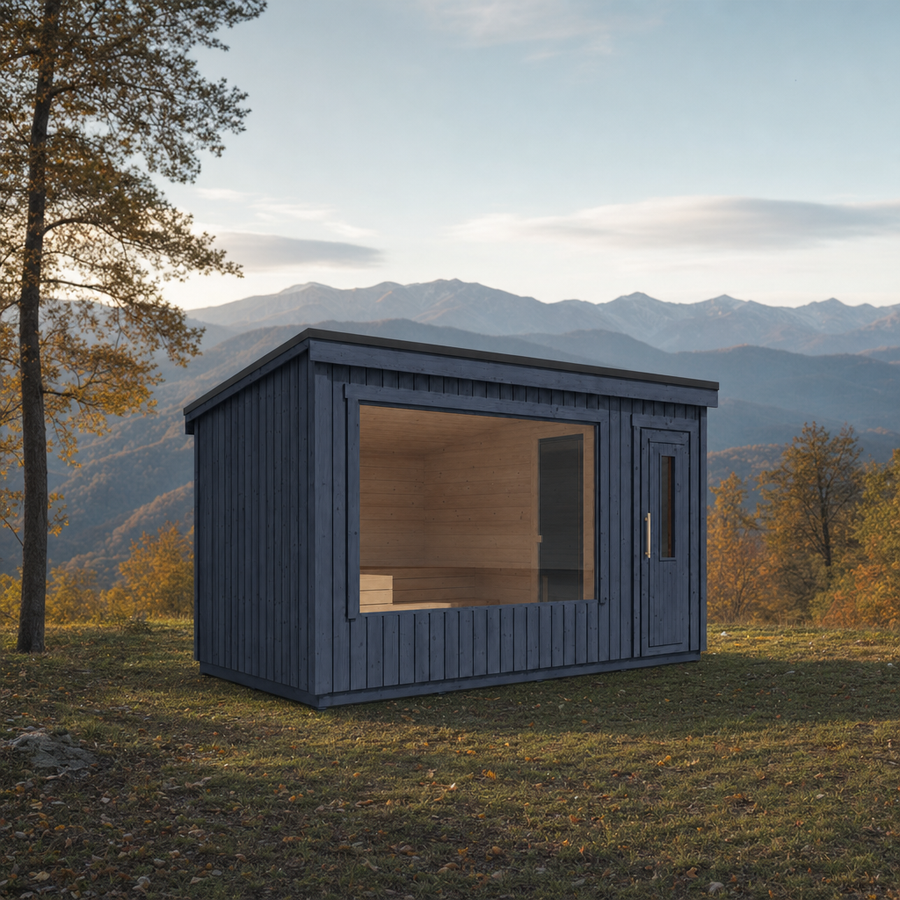 Modular Outdoor Sauna Kalle L — Painted Black Spruce, 7.6m² — painted — lifestyle