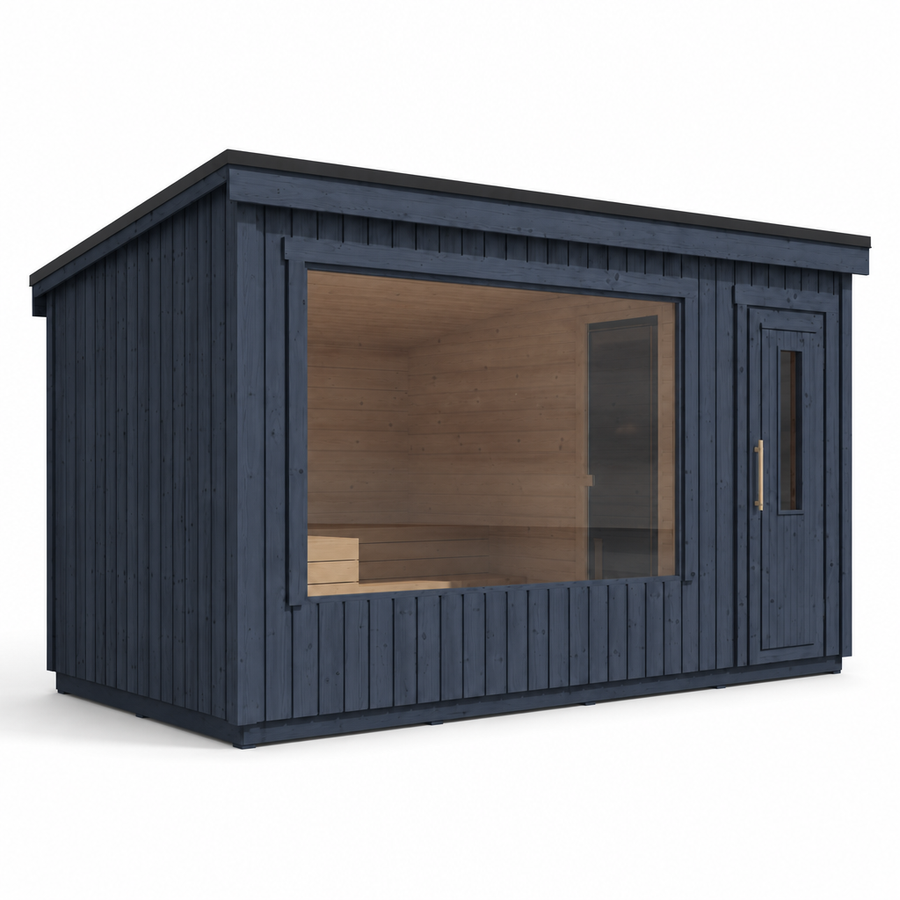 Modular Outdoor Sauna Kalle L — Painted Black Spruce, 7.6m² — painted — angle view 2