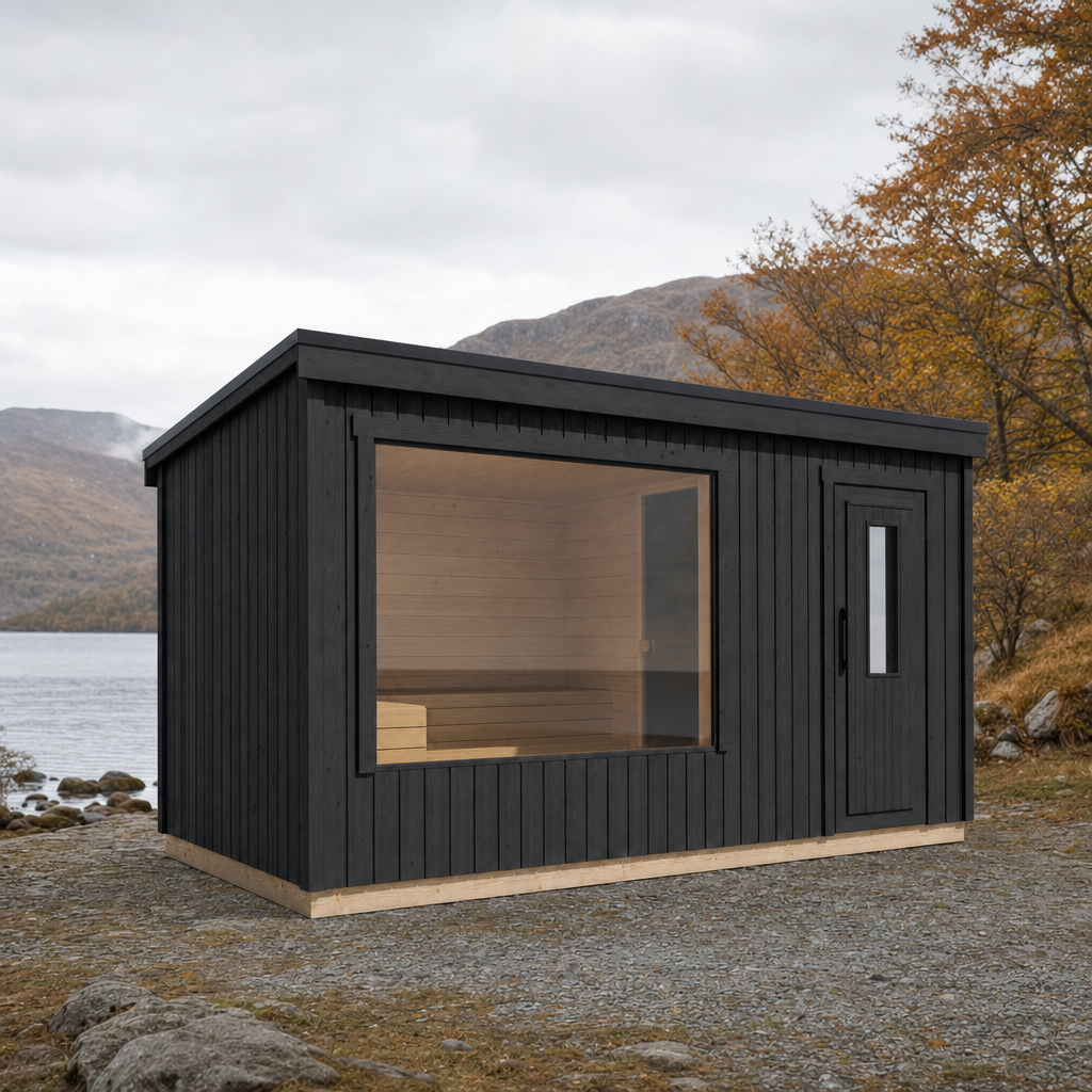 Modular Outdoor Sauna Kalle XL — 8–10 Person Painted Spruce Insulated Sauna, Factory-Built, 10.7m²