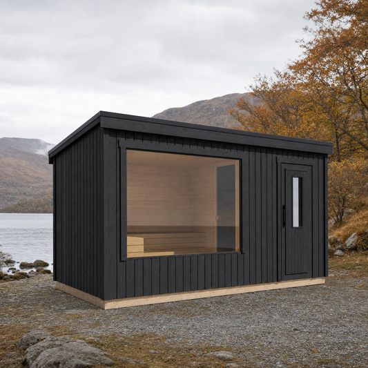 Modular Outdoor Sauna Kalle XL — Painted Black Spruce, 10.7m² — painted — lifestyle