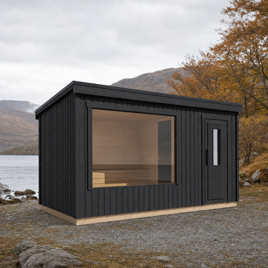 Modular Outdoor Sauna Kalle XL — Painted Black Spruce, 10.7m² — painted — lifestyle