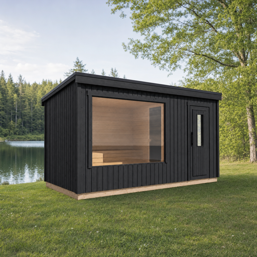 Modular Outdoor Sauna Kalle XL — Painted Black Spruce, 10.7m² — painted — lifestyle
