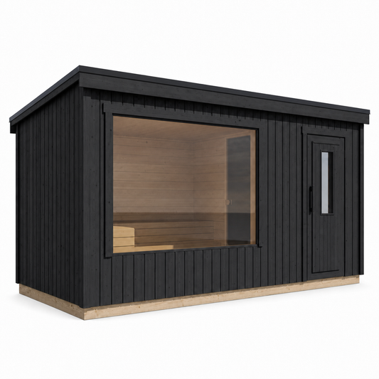 Modular Outdoor Sauna Kalle XL — Painted Black Spruce, 10.7m² — painted — angle view 1
