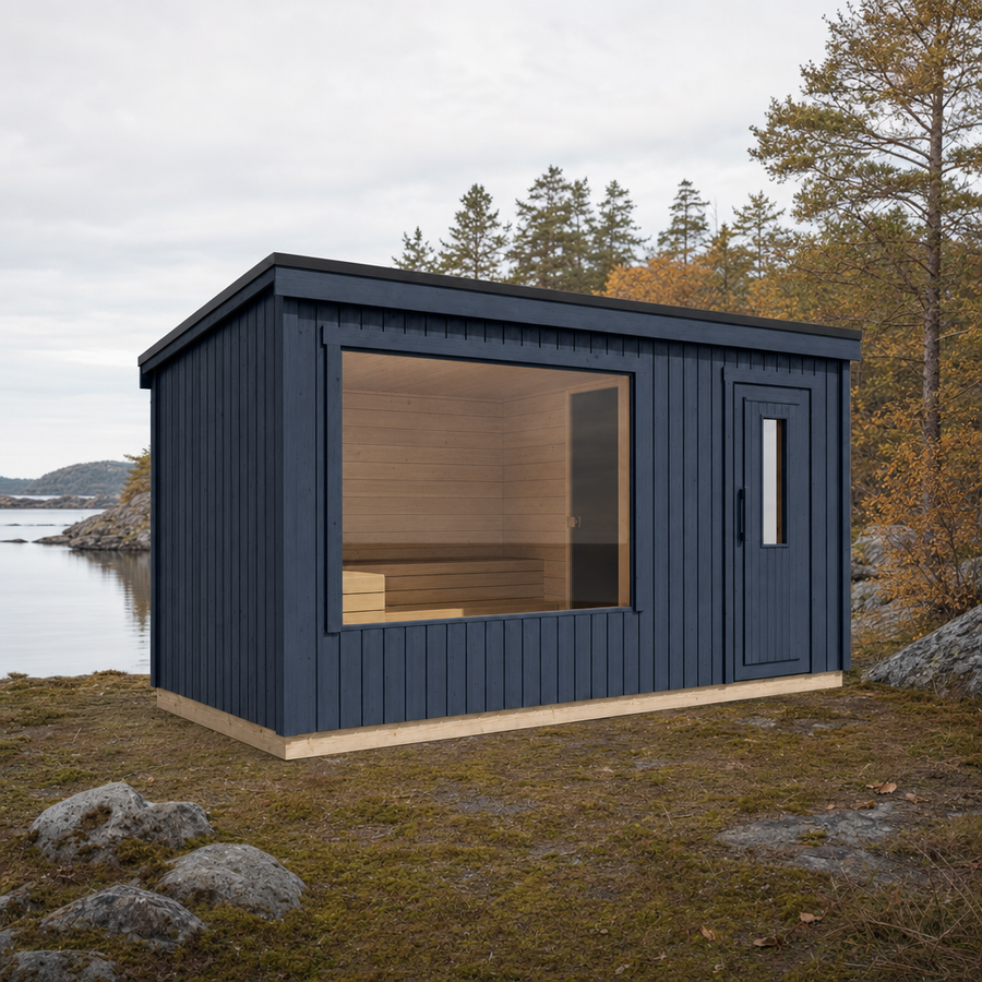 Modular Outdoor Sauna Kalle XL — Painted Black Spruce, 10.7m² — painted — lifestyle