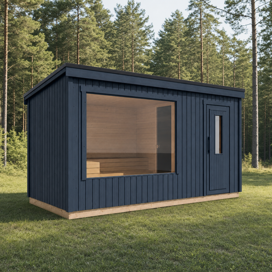 Modular Outdoor Sauna Kalle XL — Painted Black Spruce, 10.7m² — painted — lifestyle
