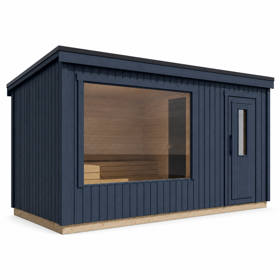 Modular Outdoor Sauna Kalle XL — Painted Black Spruce, 10.7m² — painted — angle view 2
