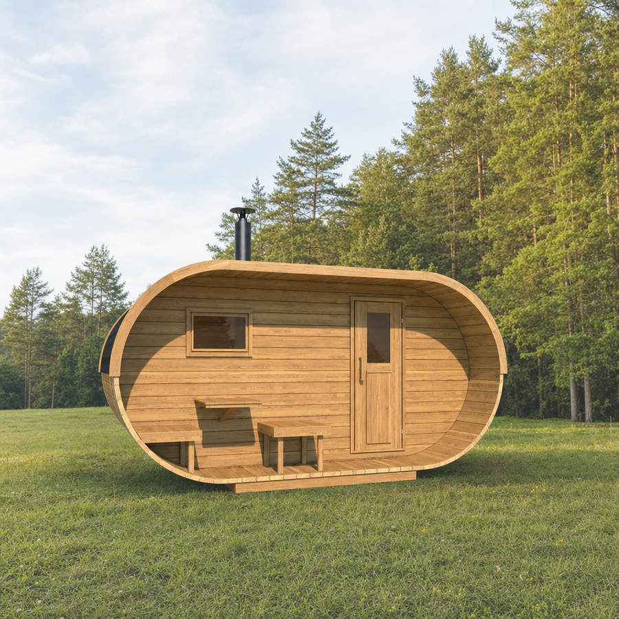 Oval Sauna Standard — Thermowood Garden Sauna, Reference Proportions — thermowood — lifestyle