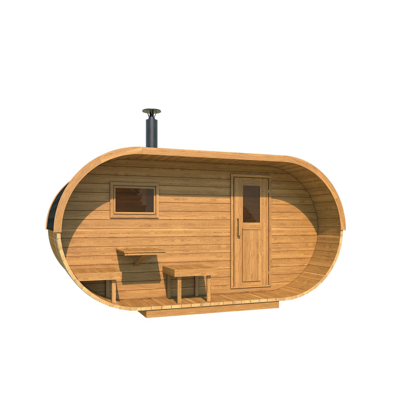 Oval Sauna Standard — Thermowood Garden Sauna, Reference Proportions — thermowood — angle view 1