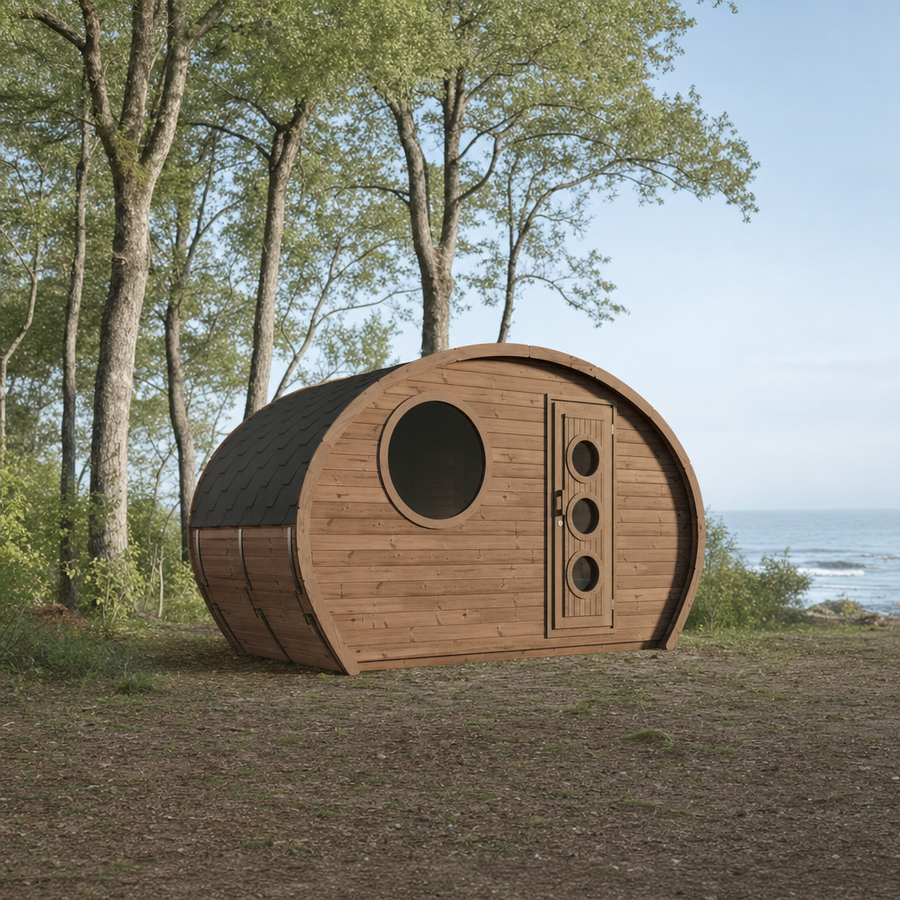 Oval Sauna Frodo 195 — Compact Thermowood Sauna for Tighter Gardens — thermowood — lifestyle