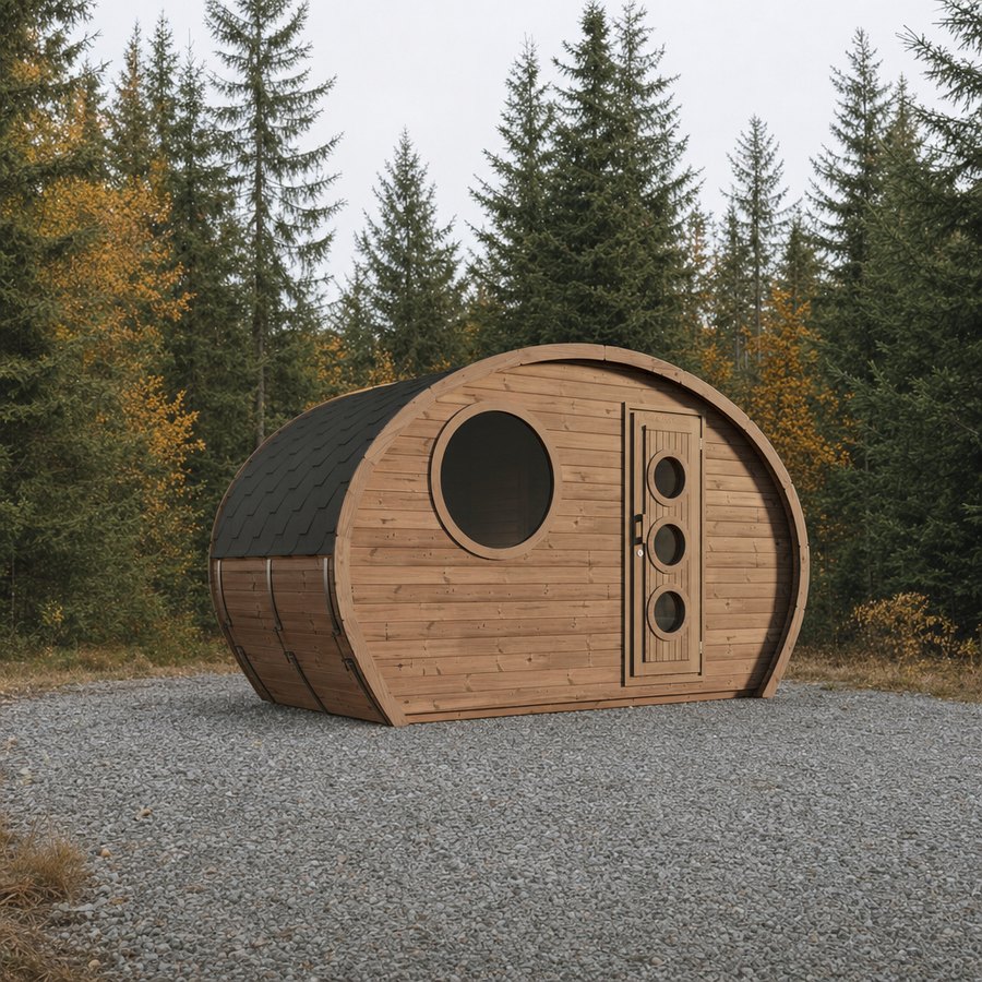 Oval Sauna Frodo 195 — Compact Thermowood Sauna for Tighter Gardens — thermowood — lifestyle