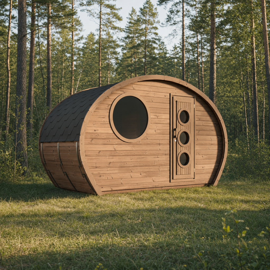 Oval Sauna Frodo 195 — 4–5 Person Thermowood Garden Sauna, Round Window & Porthole Door, 4 × 1.95m