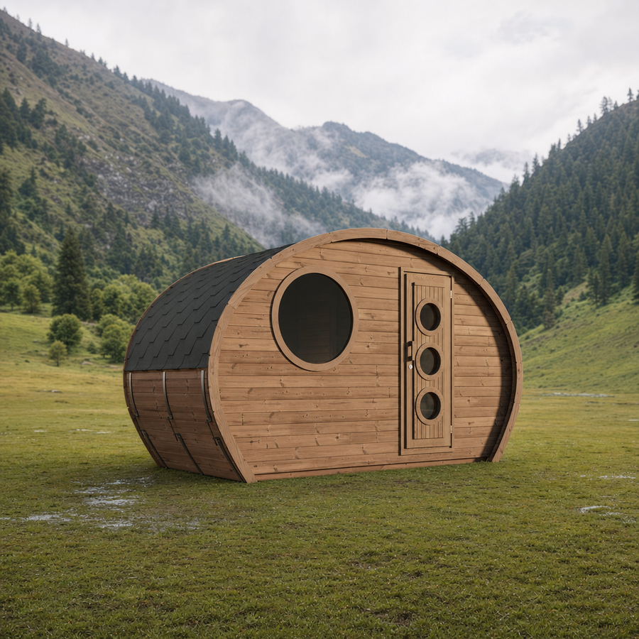 Oval Sauna Frodo 195 — Compact Thermowood Sauna for Tighter Gardens — thermowood — lifestyle