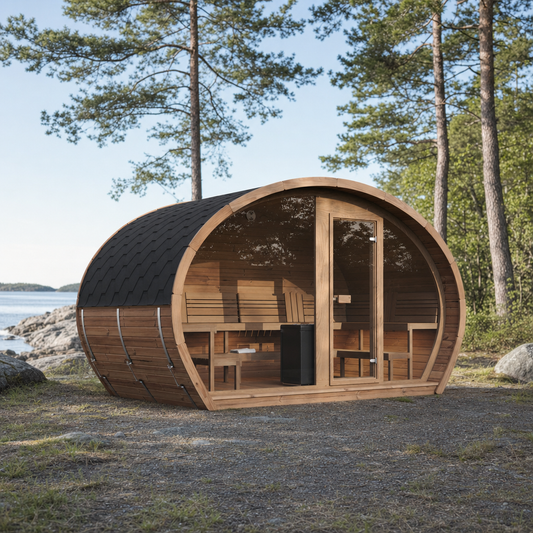 Oval Sauna Frodo 240 XL Room — Full Front Glass Thermowood, Single Room — lifestyle