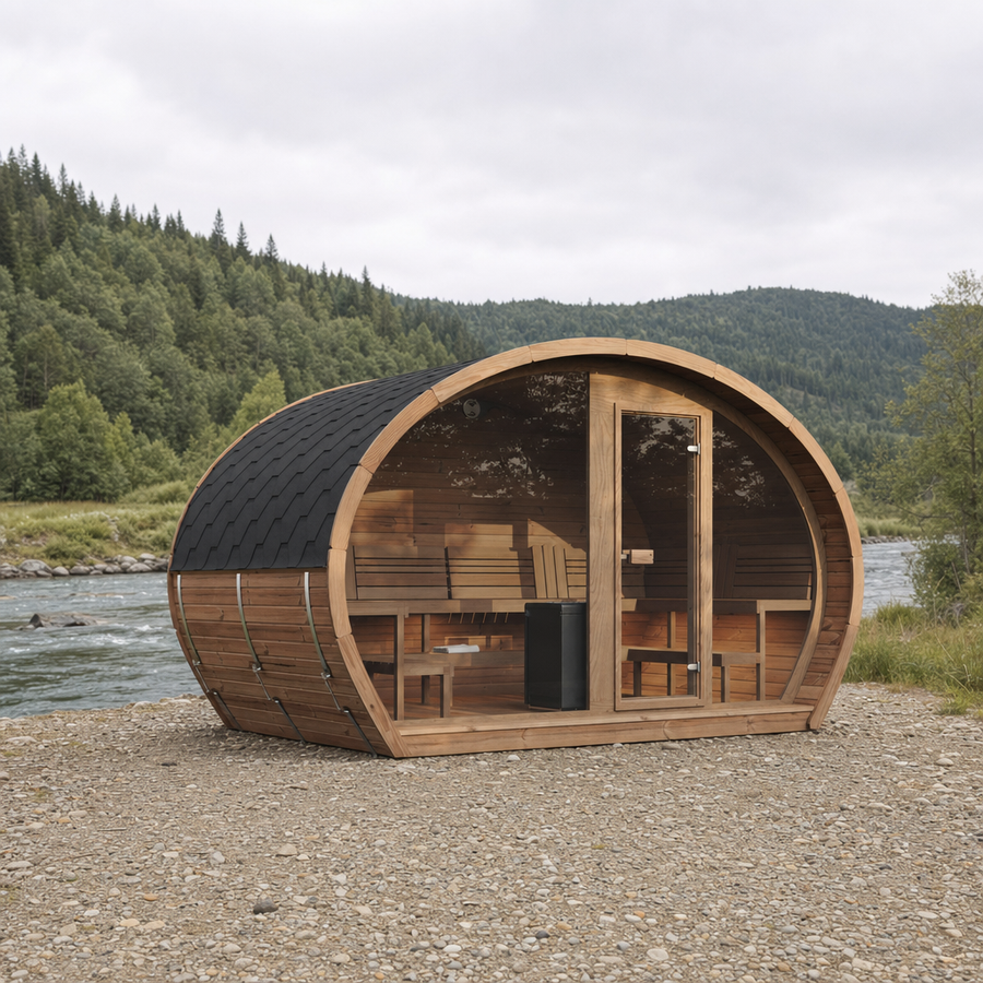 Oval Sauna Frodo 240 XL Room — Full Front Glass Thermowood, Single Room — lifestyle