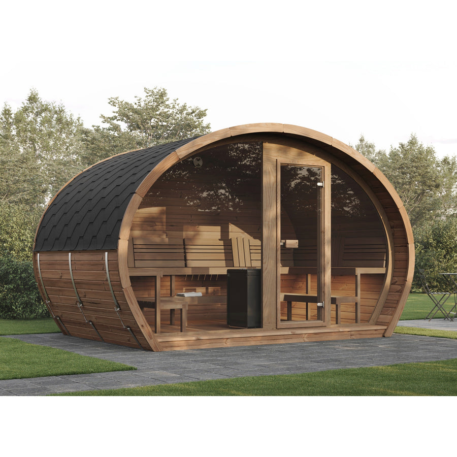Oval Sauna Frodo 240 XL Room — Full Front Glass Thermowood, Single Room — lifestyle