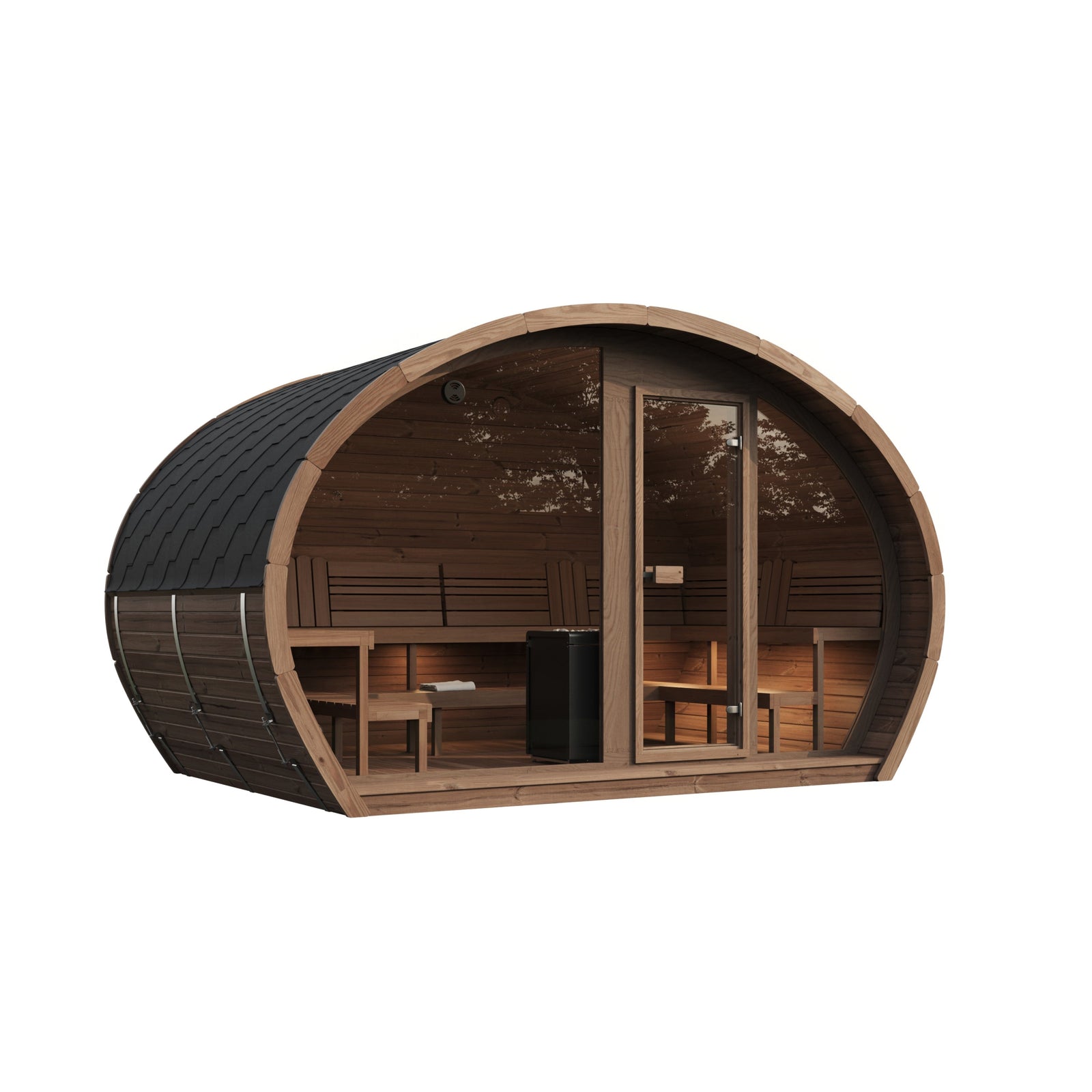 Oval Sauna Frodo 240 XL Room — Full Front Glass Thermowood, Single Room — thermowood — front view 3