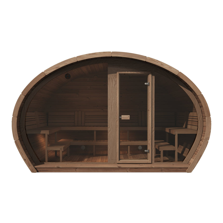 Oval Sauna Frodo 240 XL Room — Full Front Glass Thermowood, Single Room — thermowood — front view 4