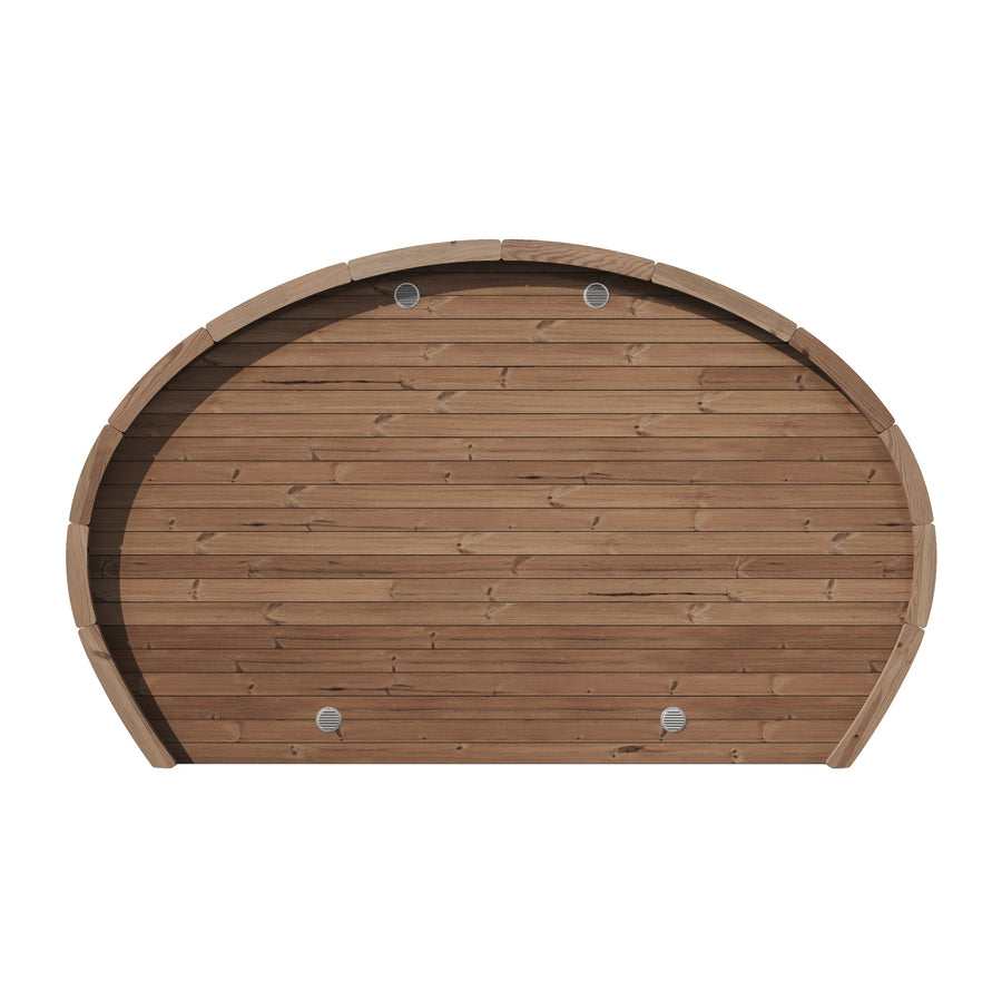 Oval Sauna Frodo 240 XL Room — Glass Door & Round Window Thermowood — thermowood — back view 1
