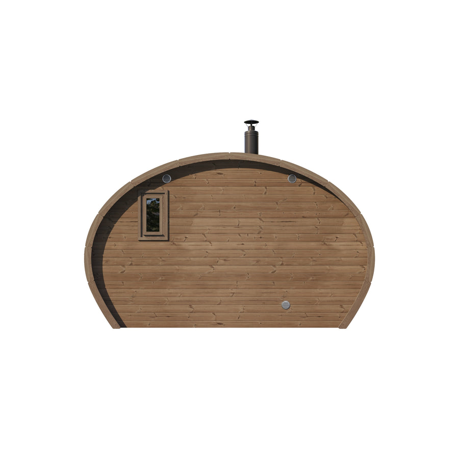 Oval Sauna Frodo 240 — Standard Depth Thermowood Garden Sauna — thermowood — back view 1