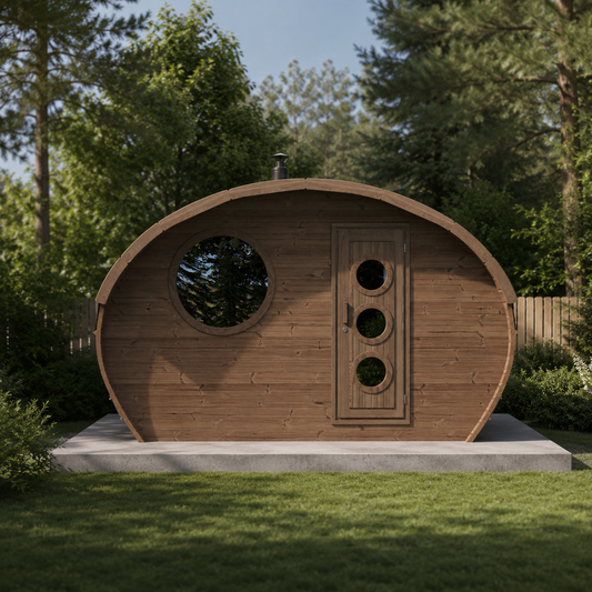 Oval Sauna Frodo 240 — 5–6 Person Thermowood Garden Sauna, Round Window & Porthole Door, 4 × 2.4m