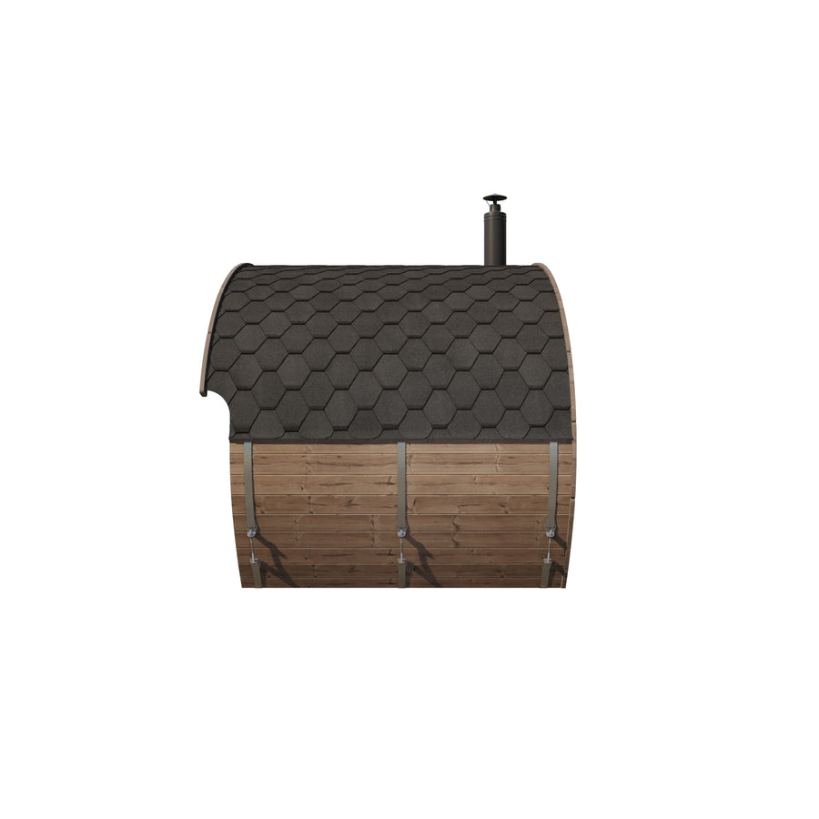 Oval Sauna Frodo 240 — Standard Depth Thermowood Garden Sauna — thermowood — side view 1