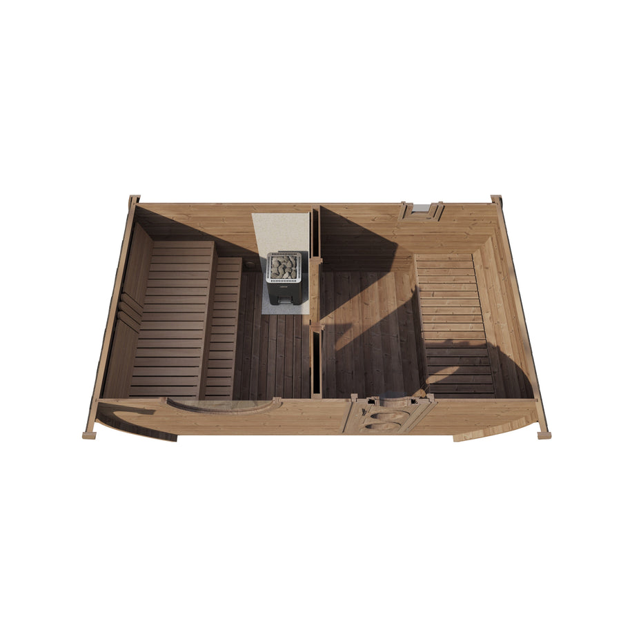 Oval Sauna Frodo 240 — Standard Depth Thermowood Garden Sauna — thermowood — side view 2
