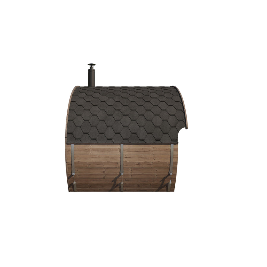 Oval Sauna Frodo 240 — Standard Depth Thermowood Garden Sauna — thermowood — side view 3