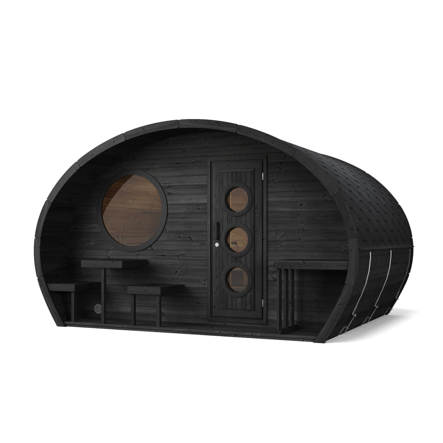 Oval Sauna Frodo 300 — Deeper Thermowood Sauna for Group Sessions — painted finish option — angle view 1